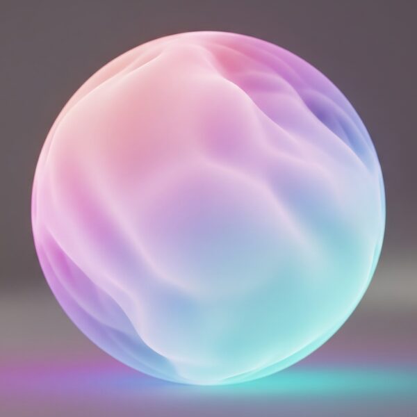 A glowing, ethereal sphere with swirling pastel gradients, depicting a futuristic energy device.