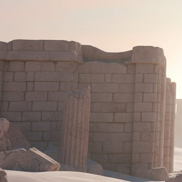 A fantasy landscape depicting ancient ruins under a divine light, representative of the world of "Paladin of Souls."